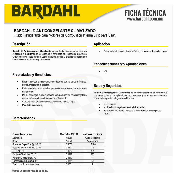 Anticongelante Climatizado Listo para Usarse BARDAHL